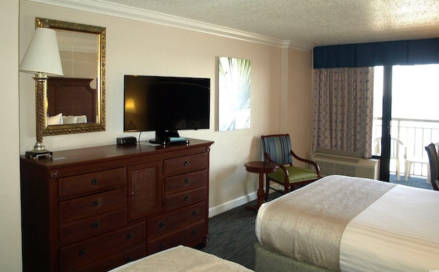 1200 N Ocean Blvd Unit 804, Myrtle Beach, SC 29577 - bedroom featuring baseboards, crown molding, and a textured ceiling