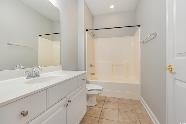 full bathroom featuring shower / bathing tub combination, tile patterned flooring, vanity, and toilet