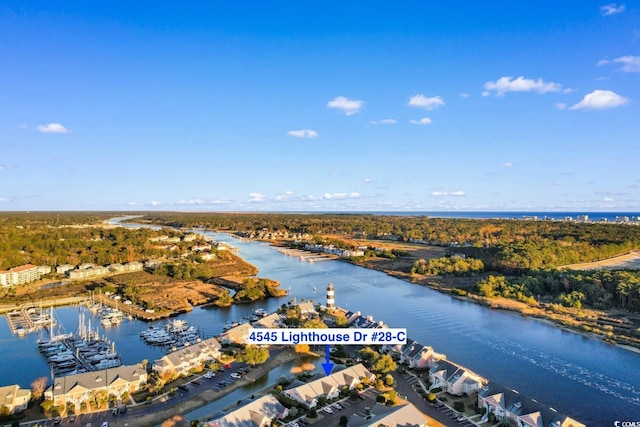 aerial view featuring a water view