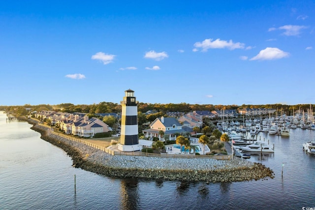 view of dock with a water view