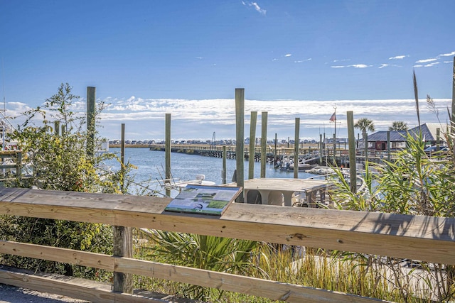 view of dock with a water view