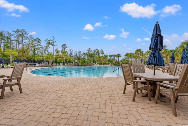 view of pool featuring a patio