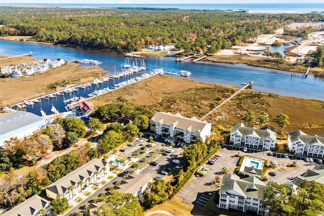 aerial view with a water view