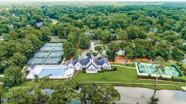 bird's eye view featuring a water view