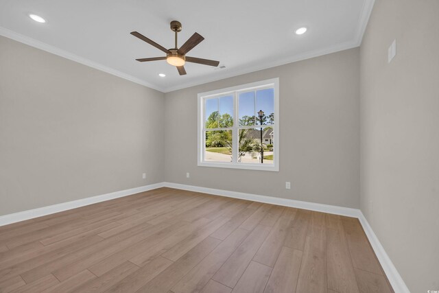 2515 Saint Andrews Dr, Little River, SC 29566 - empty room featuring a ceiling fan, wood finished floors, ornamental molding, baseboards, and recessed lighting