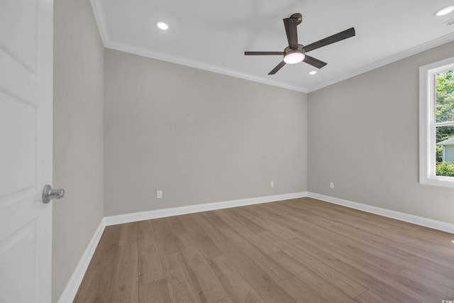 2515 Saint Andrews Dr, Little River, SC 29566 - empty room with wood finished floors, ceiling fan, baseboards, crown molding, and recessed lighting