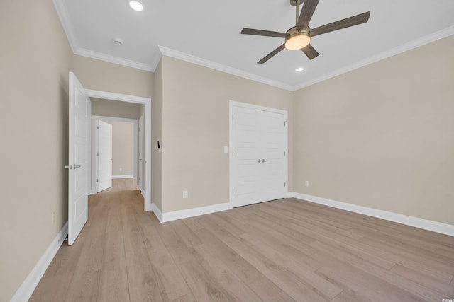 2515 Saint Andrews Dr, Little River, SC 29566 - unfurnished bedroom featuring light wood finished floors, ornamental molding, baseboards, recessed lighting, and ceiling fan