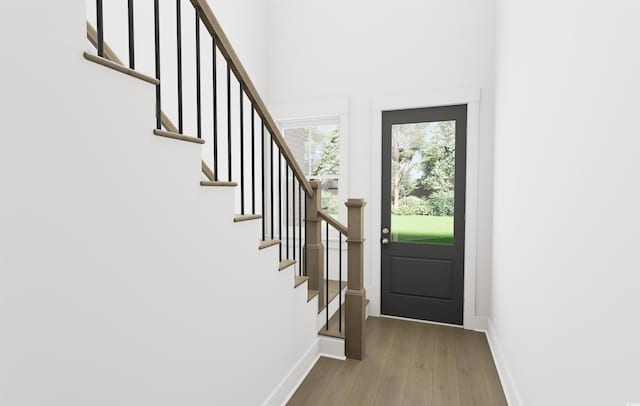 entrance foyer featuring a towering ceiling and hardwood / wood-style floors