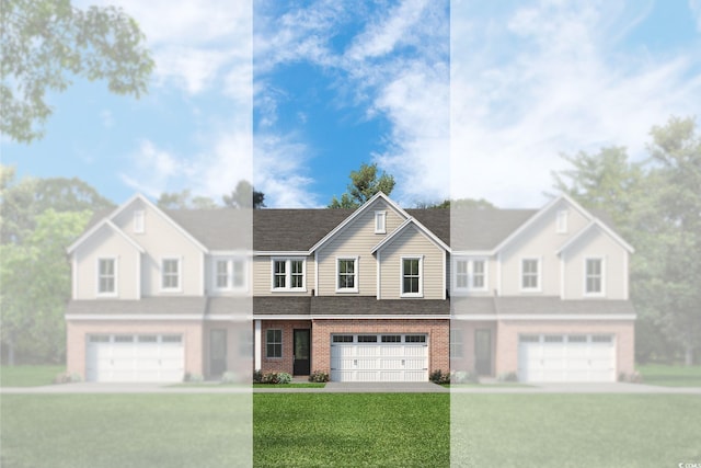 view of front of property featuring a front yard and a garage