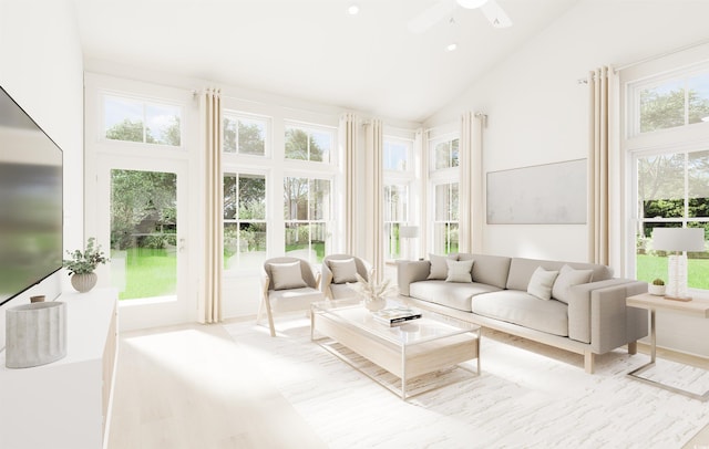 sunroom / solarium featuring vaulted ceiling and ceiling fan