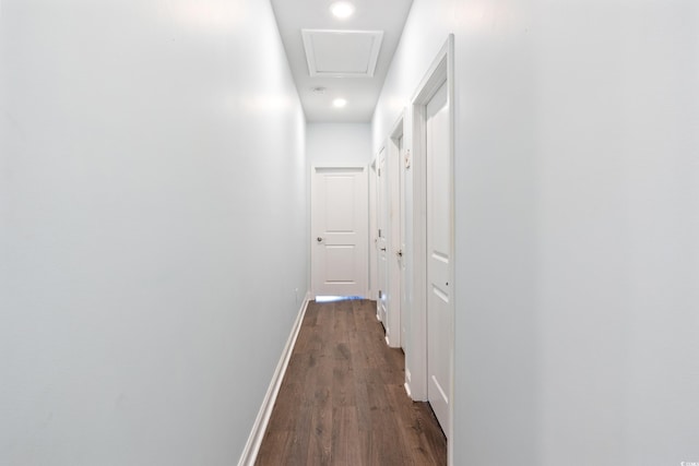 corridor with dark hardwood / wood-style floors