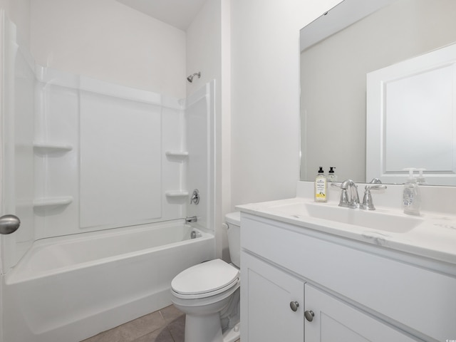 full bathroom with tile patterned flooring, vanity, toilet, and shower / washtub combination