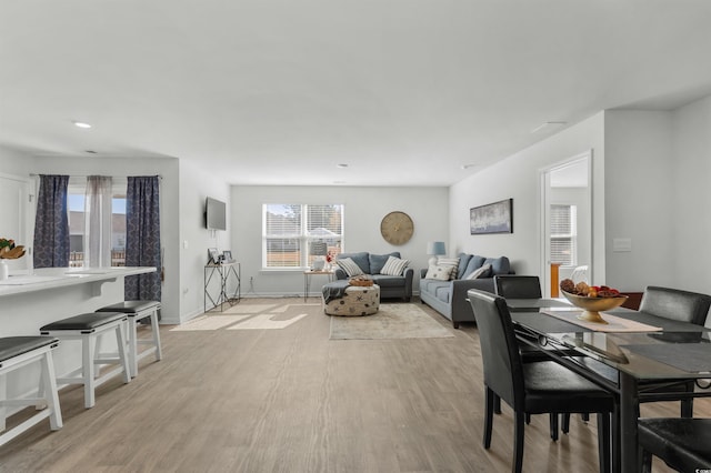 dining space featuring light hardwood / wood-style floors