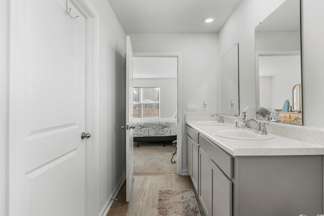 bathroom featuring hardwood / wood-style floors and vanity