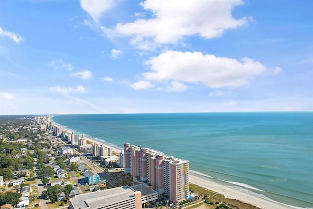 drone / aerial view with a water view and a view of the beach