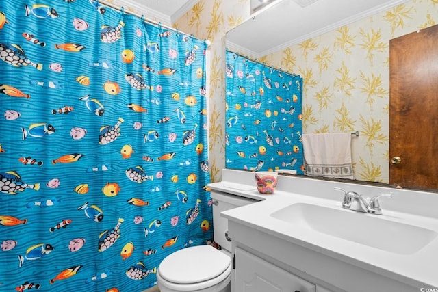 191 Maison Dr Unit B320, Myrtle Beach, SC 29572 - full bathroom featuring wallpapered walls, a shower with curtain, toilet, and vanity