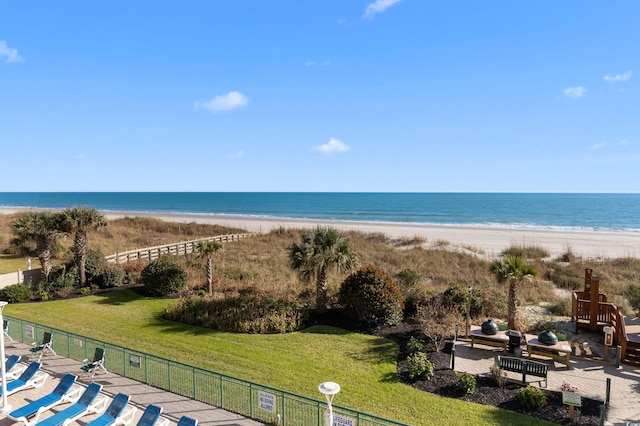 view of water feature with a beach view