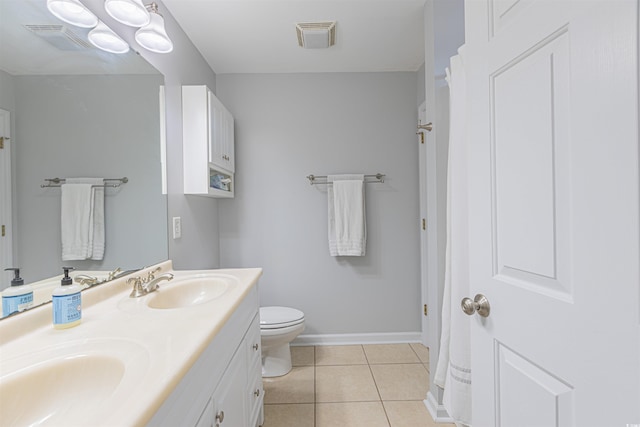 full bathroom featuring double vanity, a sink, visible vents, and tile patterned floors