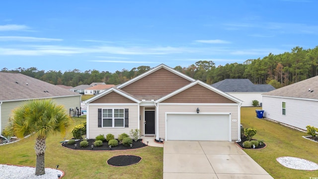 view of front facade with a garage and a front yard