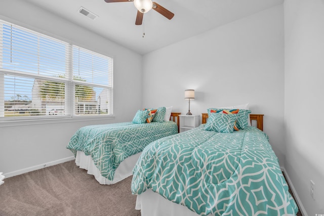 bedroom with carpet flooring and ceiling fan