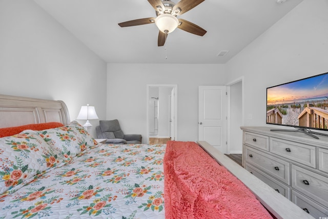 bedroom featuring ceiling fan and hardwood / wood-style flooring