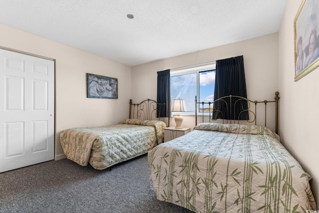 bedroom with carpet flooring and a textured ceiling