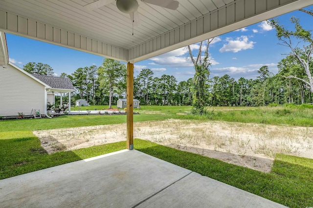 view of patio / terrace featuring ceiling fan