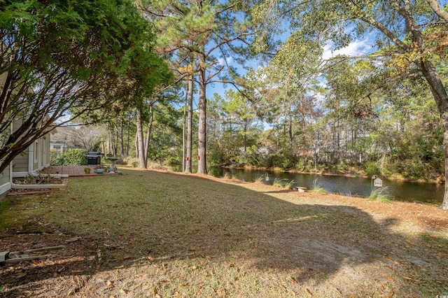 view of yard with a water view