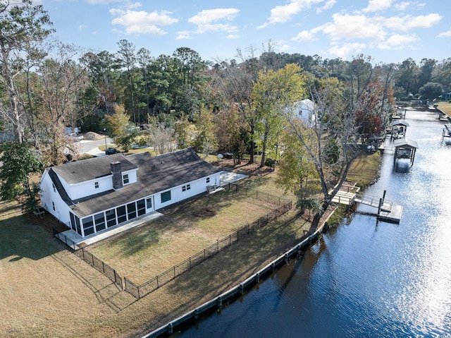 aerial view featuring a water view