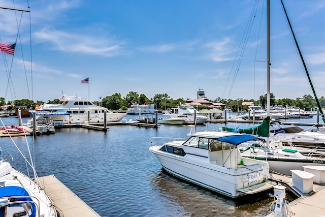 view of dock with a water view