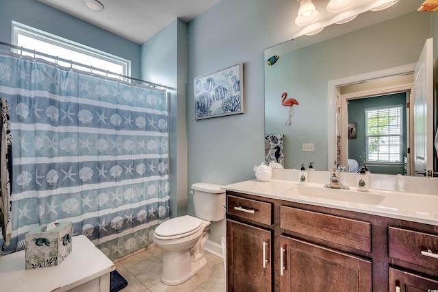 bathroom with tile patterned floors, vanity, and toilet