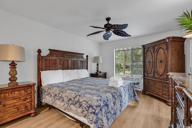 bedroom featuring ceiling fan and light hardwood / wood-style floors