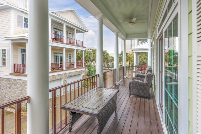 exterior space with ceiling fan