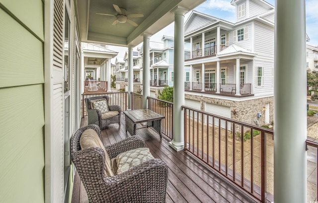 balcony with ceiling fan