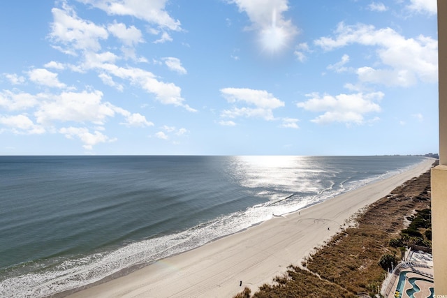 view of water feature with a view of the beach