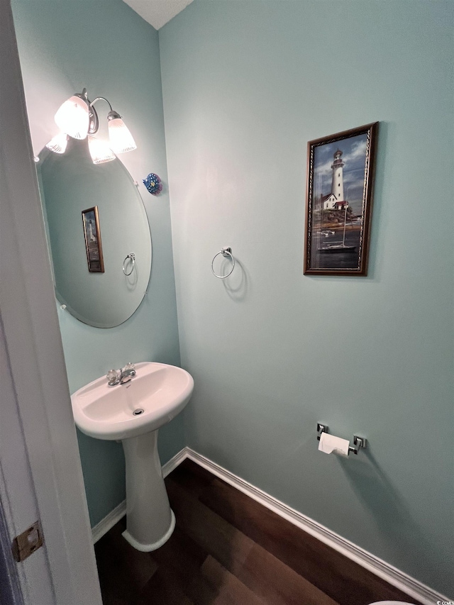 bathroom with wood-type flooring and sink