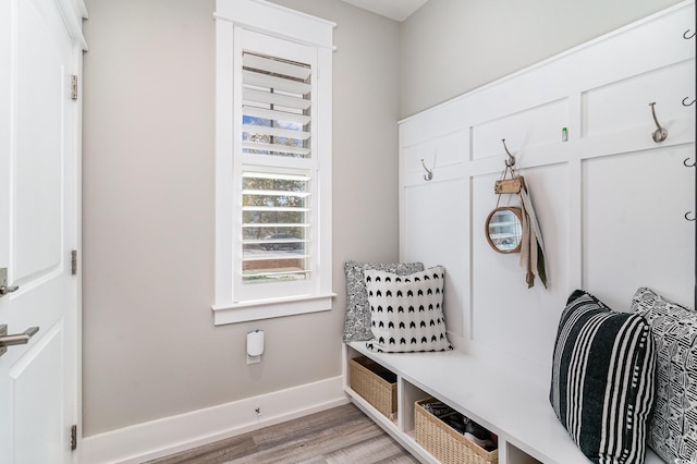 mudroom with wood-type flooring