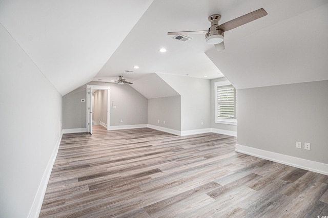 1201 Surf Pointe Dr, North Myrtle Beach, SC 29582 - additional living space featuring a ceiling fan, lofted ceiling, light wood-type flooring, recessed lighting, and baseboards