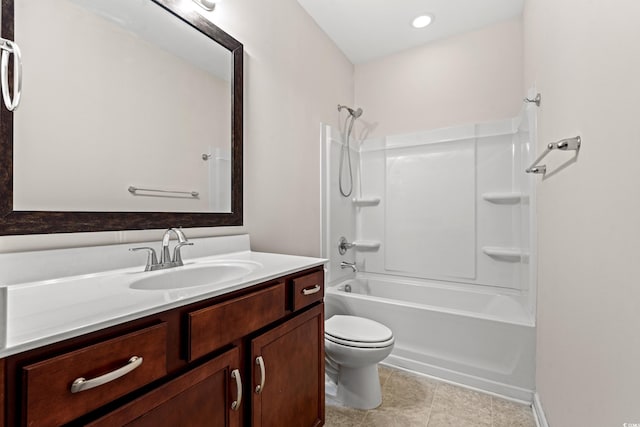 full bathroom with tile patterned floors, vanity, toilet, and shower / washtub combination