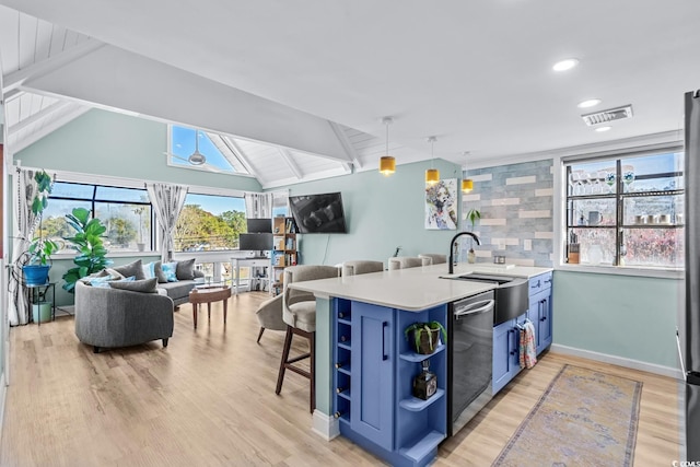 kitchen featuring stainless steel dishwasher, plenty of natural light, and kitchen peninsula