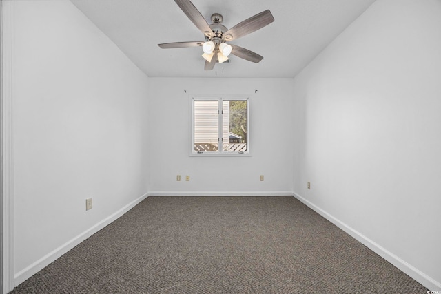 unfurnished room with ceiling fan and carpet floors