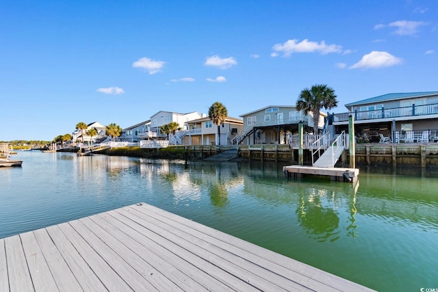 310 46th Ave N, North Myrtle Beach, SC 29582 - dock area featuring stairs, a residential view, and a deck with water view