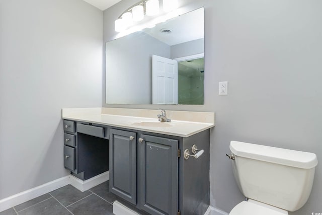 bathroom featuring tile patterned floors, vanity, and toilet