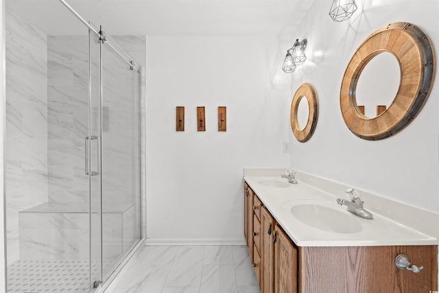 bathroom with vanity and walk in shower