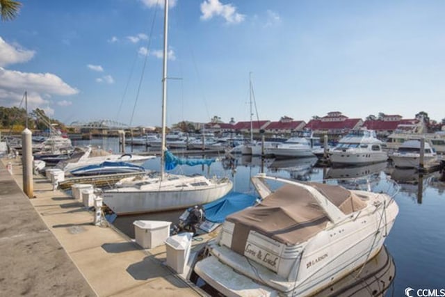 dock area featuring a water view