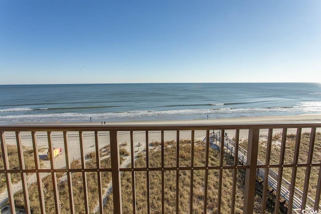 view of water feature with a beach view