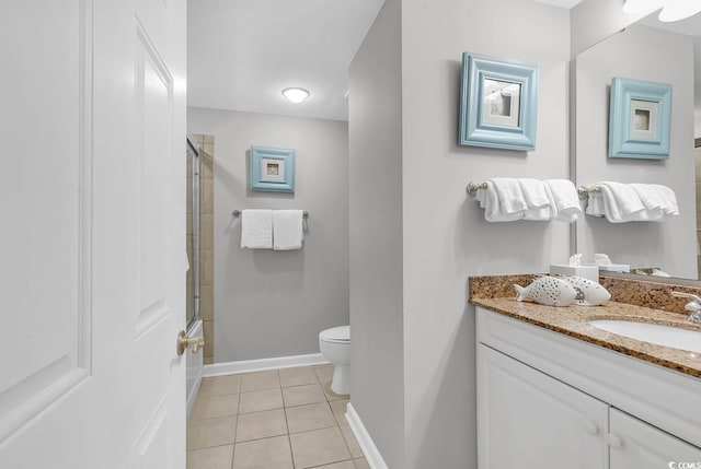 full bathroom with tile patterned floors, vanity, toilet, and enclosed tub / shower combo