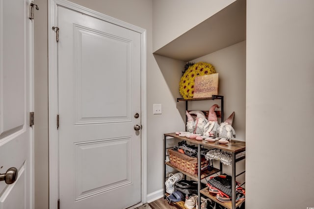 entryway with wood-type flooring