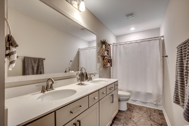 5433 Merrywind Ct, Myrtle Beach, SC 29579 - full bathroom featuring double vanity, shower / bath combination with curtain, and recessed lighting