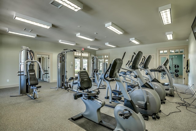 gym with french doors